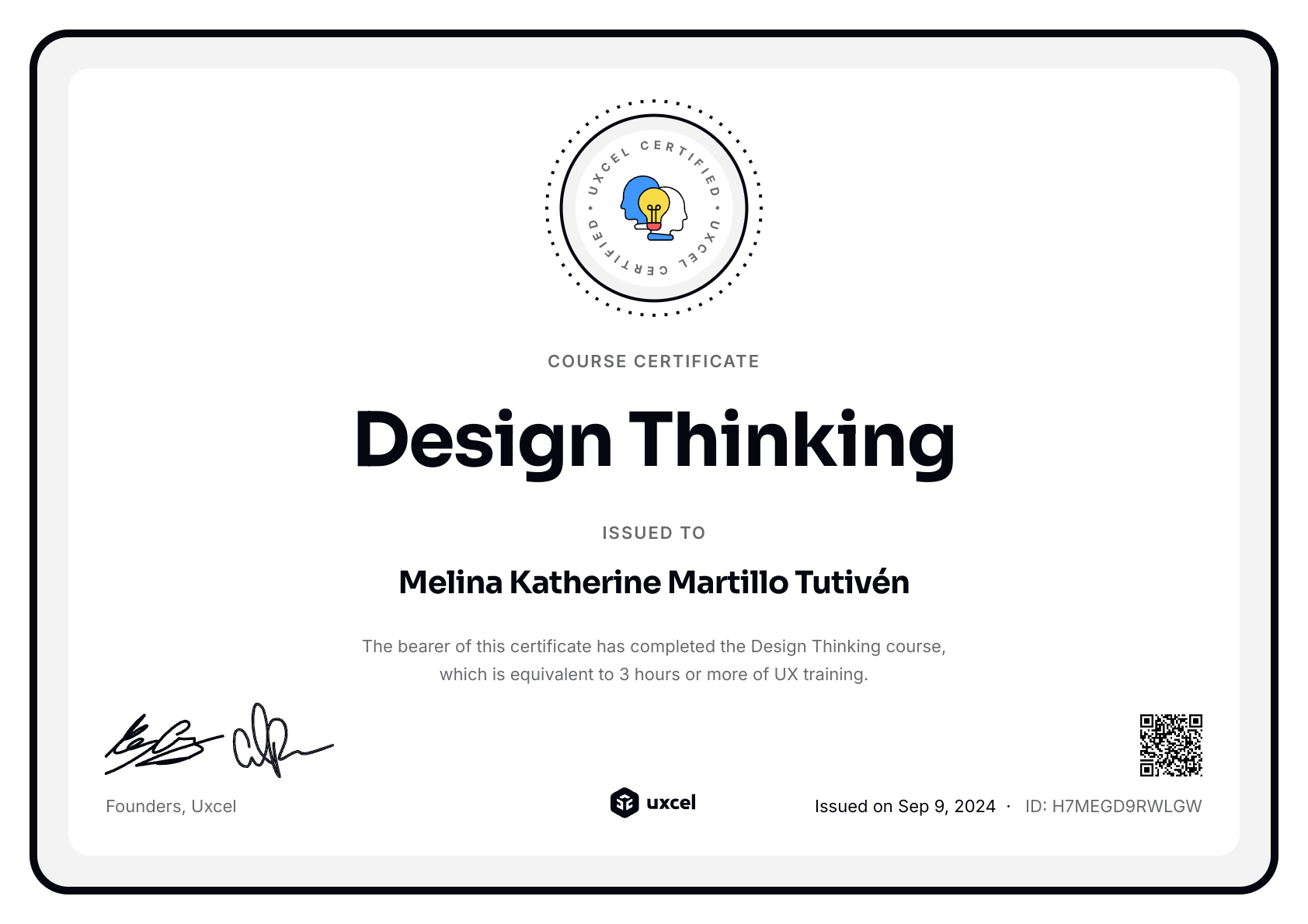 Melina Katherine Martillo Tutivén's certificate